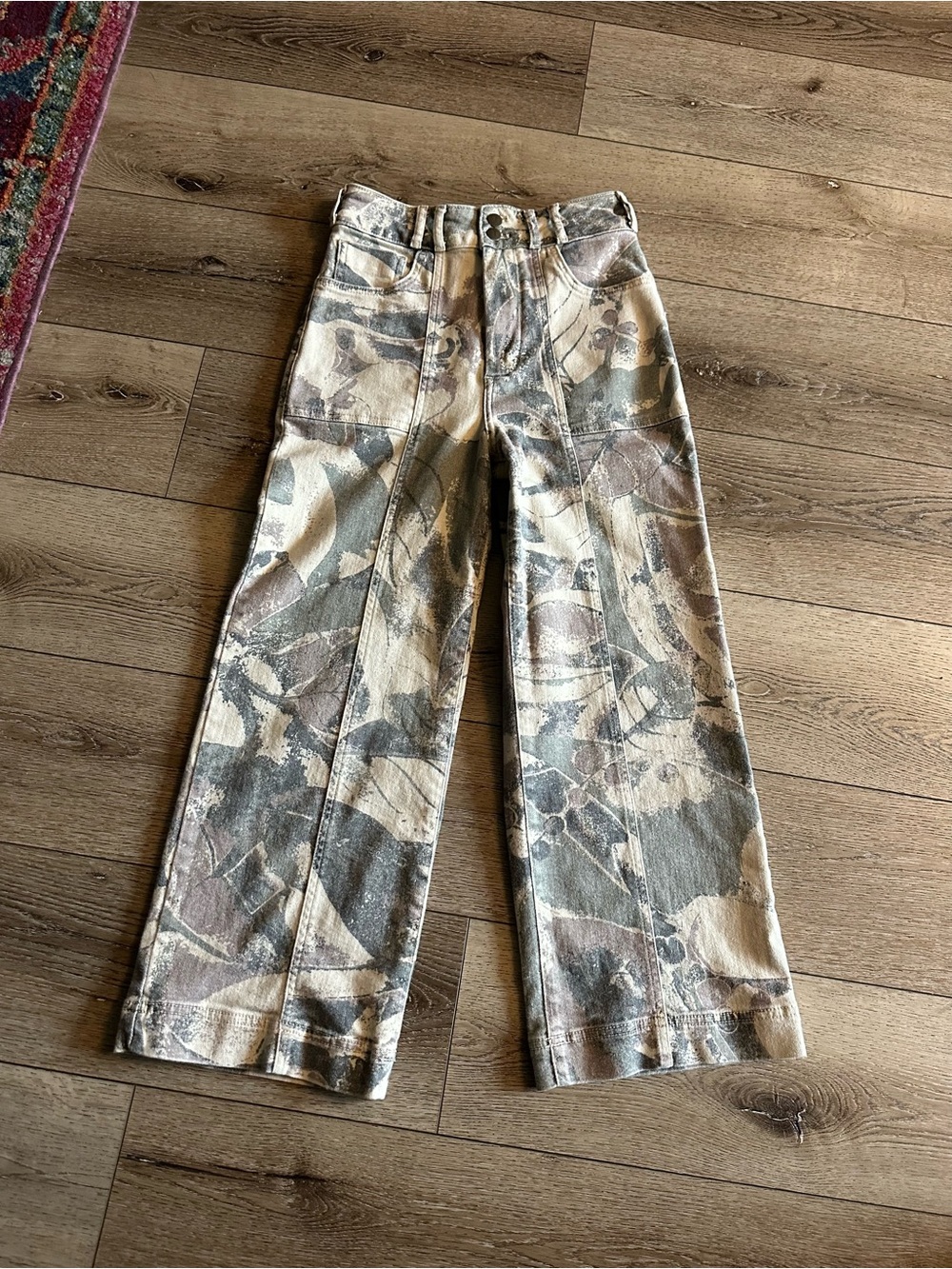 Pilcro Women’s Straight Jeans in Neutral Camo Beige and Gray